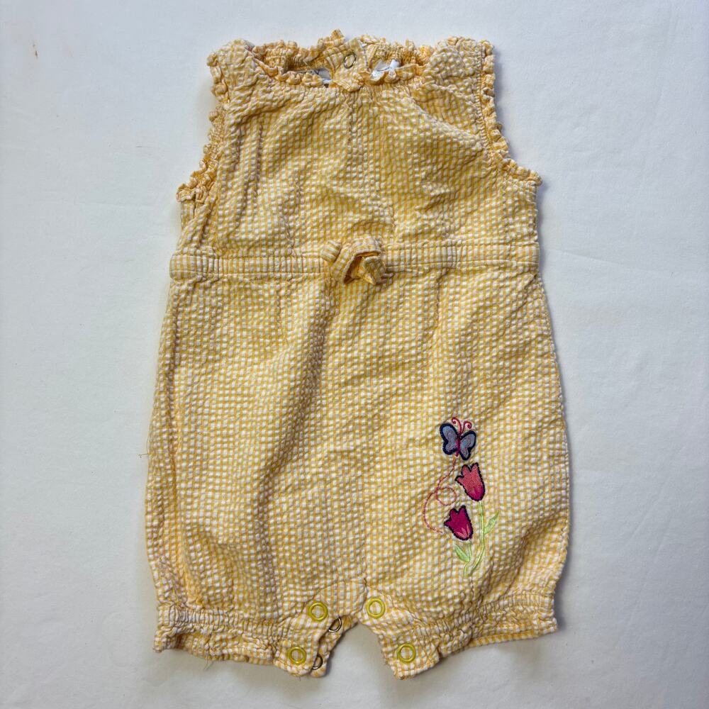 Vintage Seersucker Flower + Butterfly Romper 6-9 months